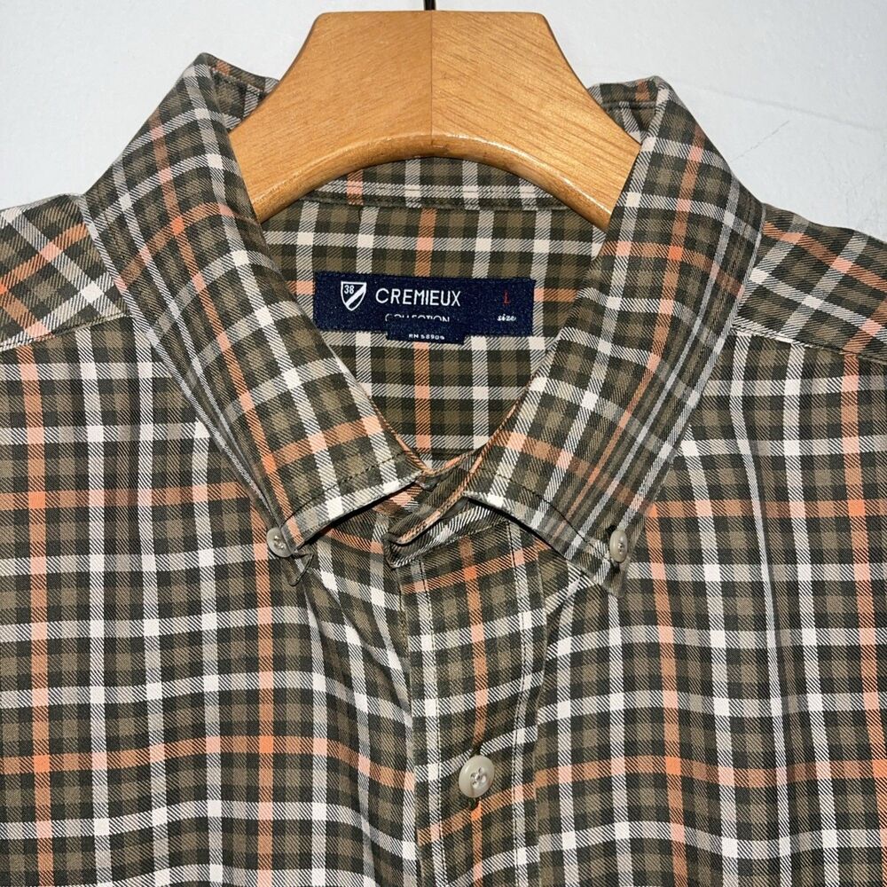 Cremieux Button Up Plaid Brown Orange Cotton Oxford Long Sleeve Shirt Size Large